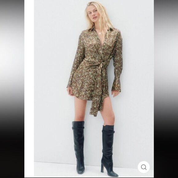 NWT SHONA JOY AVRIEL TIE FRONT SHIRT MINI DRESS IN CHOC Size 8 - Picture 1 of 16